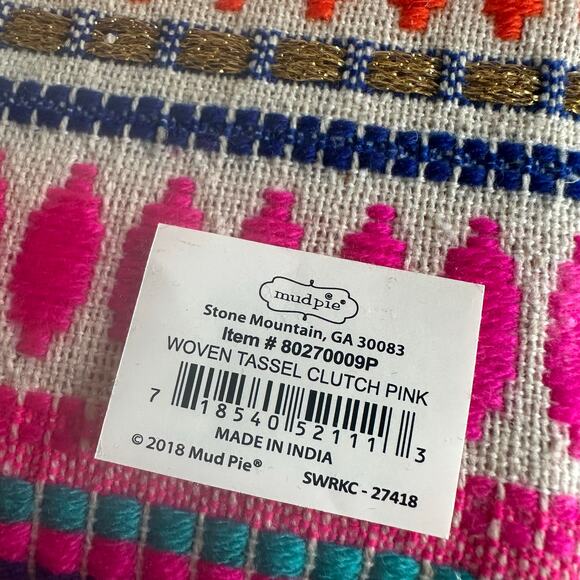 Mud Pie Woven Tassel Pink Clutch Purse NEW - Picture 7 of 10